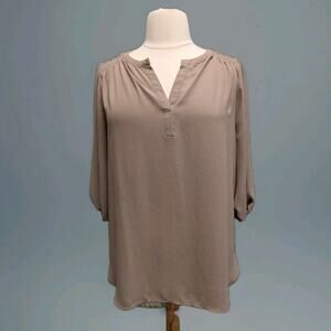 Pleione Anthropologie Popover Blouse Size XL Brown Round Hem Career